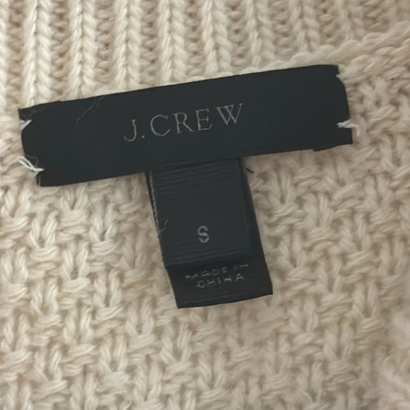 J.CREW Wool Cream Black Embellished Cable Knit Ruffle Turtleneck Sweater size S - Picture 3 of 7